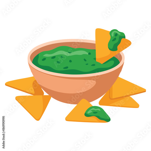 Vector illustration of nachos chips with guacamole traditional Mexican cuisine dish ideal for menu design cafe food recipe or culinary themed creative designs