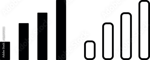 A simple graphic illustrating increasing signal strength represented by vertical bars a stark silhouette
