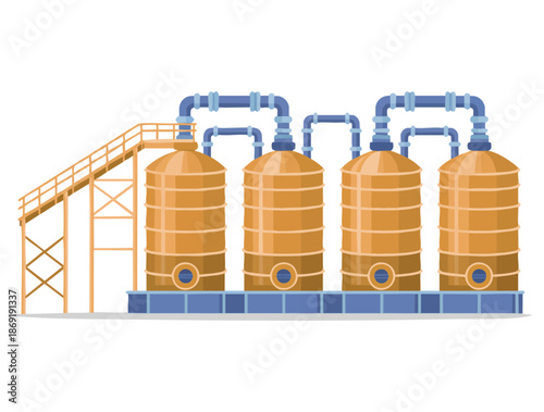 Vector illustration of oil tanks with ladder benzine fuel cylinders and storage reservoirs perfect for gasoline petroleum production industry designs
