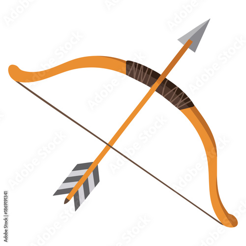 Vector illustration of old bow and arrow isolated on white background ideal for historical weapon hunting themed artwork or retro archery design