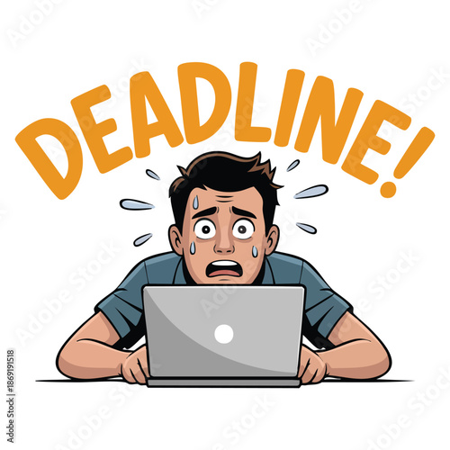 Vector illustration of overworked office worker using laptop computer deadline concept isolated on white background ideal for business and work life themes