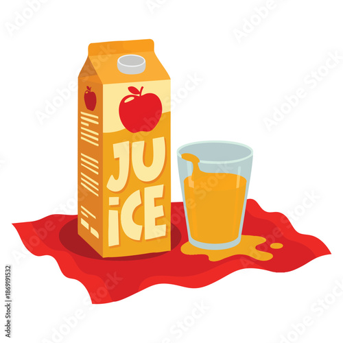 Vector illustration of pack of apple juice with glass on white background perfect for beverage, healthy drink, fruit juice, and packaging themed design