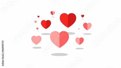 Scattered Red and Pink Hearts on White Background - Love and Romance Concept