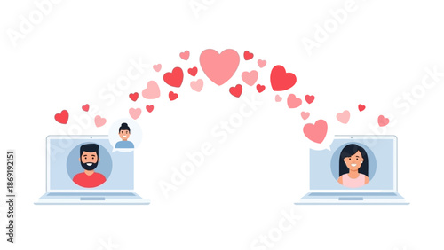 Online Dating Connection: Couple Communicating via Laptops with Hearts
