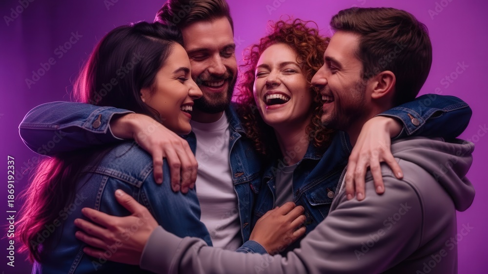 Obraz premium Group of Friends Hugging and Laughing.