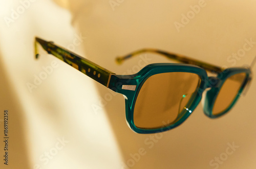 Detail of a yellow lens from blue light blocking glasses