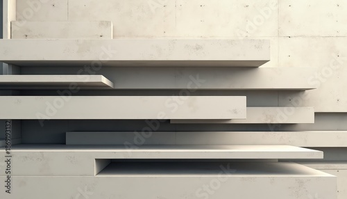 Modern Abstract Architectural Background With Horizontal Concrete Slabs In Sunlight And Shadow Featuring Textured Concrete Wall With Small Dots