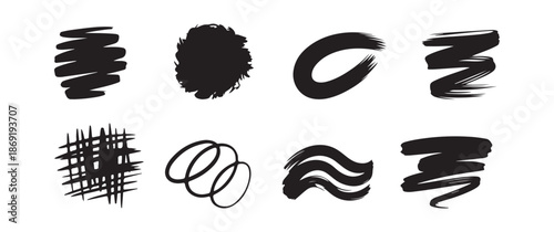 Collection of Artistic Black Ink Brush Strokes and Hand Drawn Scribble Elements