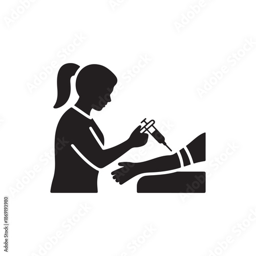 Medical Professional Administering an Injection or Blood Test Silhouette Icon