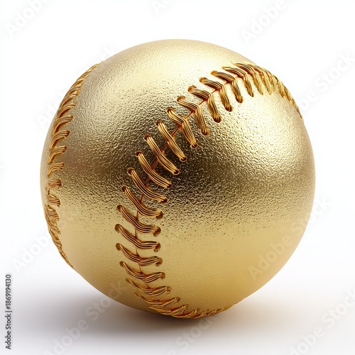 Golden baseball with metallic texture and gold stitching