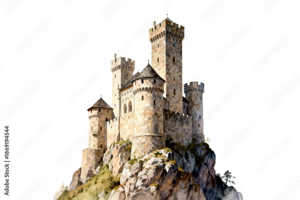 Obraz premium A Stone Castle on a Rocky Cliff with Turrets