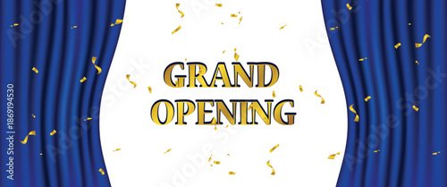 realistic curtain background banner template, grand opening ceremony with blue color vector design