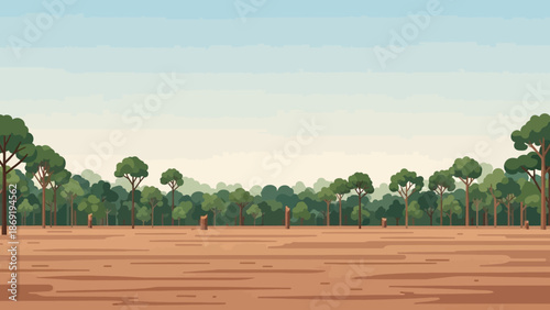 Vast Savannah Scape: A panoramic view of the African savanna unfolds, revealing a harmonious interplay of trees, sky, and arid terrain, portraying a quintessential ecosystem 