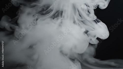 White Smoke Clouds Rising on Black Background.