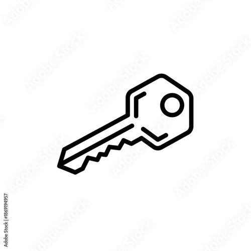 Close-up of a Modern House Key on a White Background for Security and Lock Concepts
