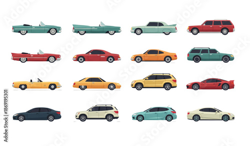 Free Download Retro and modern flat car clipart vector collection isolated on transparent background - GFXLoad