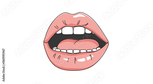 Open human mouth showing white teeth and a pink tongue is illustrated in a clean style for dental health and medical concepts.