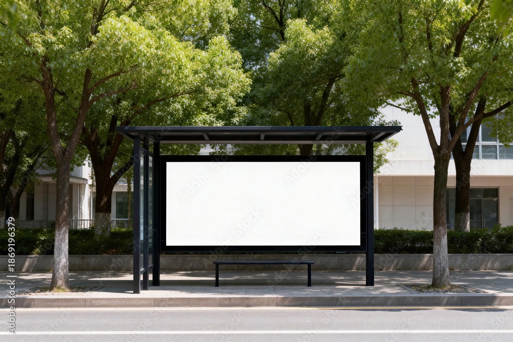 Fototapeta premium Bus stop with blank billboard