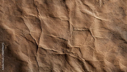 Crumpled paper texture. Realistic brown crumpled paper background. Horizontal wrinkled empty notepad sheet. Vector illustration.