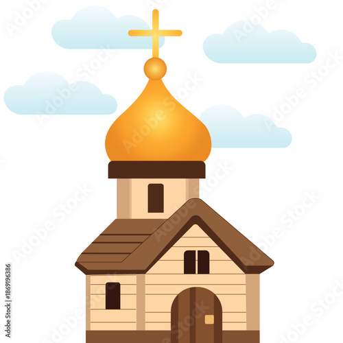 Fotografia Easter vector illustration showing christian church with golden dome and cross a