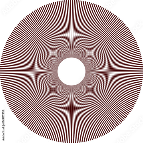 Dark red sunburst radial lines pattern with white center circle abstract background