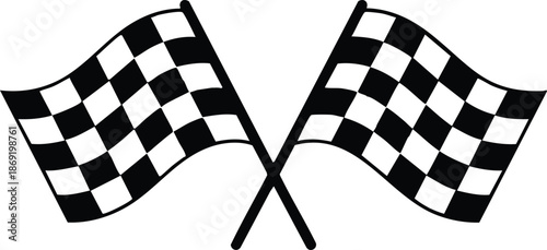 Racing Finish Line Symbol, Crossed Checkered Racing Flags, vector, illustration, silhouette