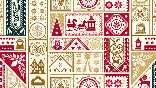 Festive holiday pattern featuring traditional christmas motifs and nordic design elements