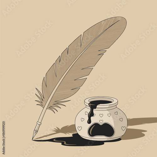 Quill Pen and Inkwell Illustration