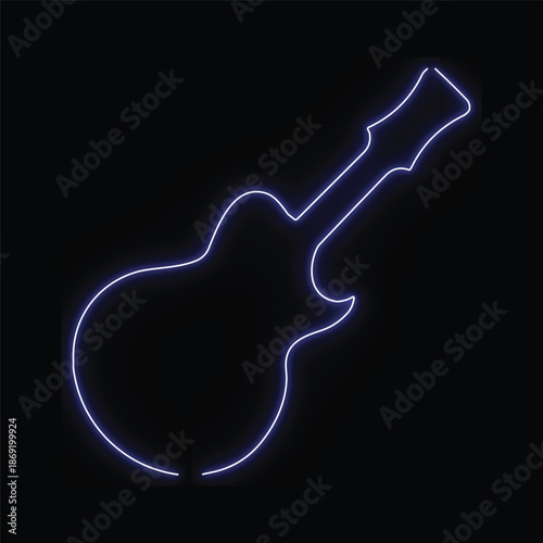 Glowing blue outline of a guitar on a black background musical