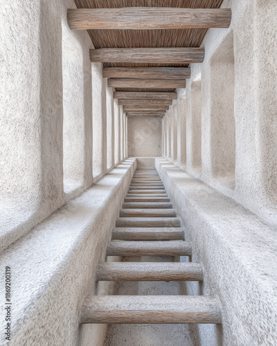 Wallpaper Mural Steps lead upward in a narrow corridor of a historic architectural structure in a warm setting Torontodigital.ca