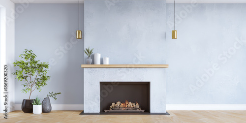 Wallpaper Mural Fireplace with simple design and plants in a modern living room space during the daytime Torontodigital.ca