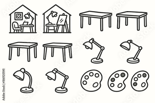 Space doodle lamp paint cozy palette creative vector icons table zone icon