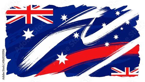 Symbolic Australian flag with brush strokes, representing national pride and cultural heritage through abstract artistry