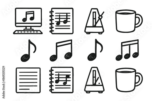 Metronome cup notes workspace icon vector artistic music note collection outline melody