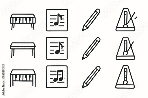 Metronome note sheet vector pencil minimal icon music workspace ink icons