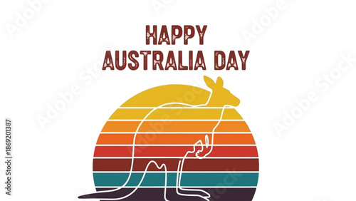 Happy Australia Day Kangaroo Sunset Illustration - Celebrate Australia with Iconic Symbols