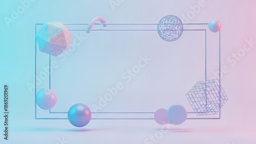 パステル色 かわいい フレーム の 周り に 浮かぶ 図形