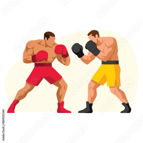 Vector illustration of two professional boxers fighting on ring in shorts and gloves ideal for sports design competition action or cartoon character artwork