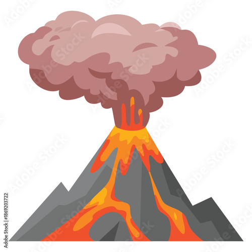 Vector illustration of volcano eruption with hot lava and dust cloud ideal for natural disaster volcanic activity and geology themed creative artwork