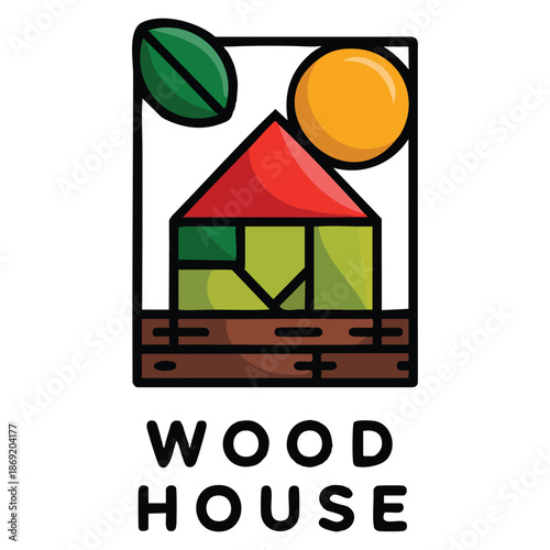 Vector illustration of wood house logo design ecologic home sign isolated ideal for environmentally friendly construction real estate or sustainable architecture projects