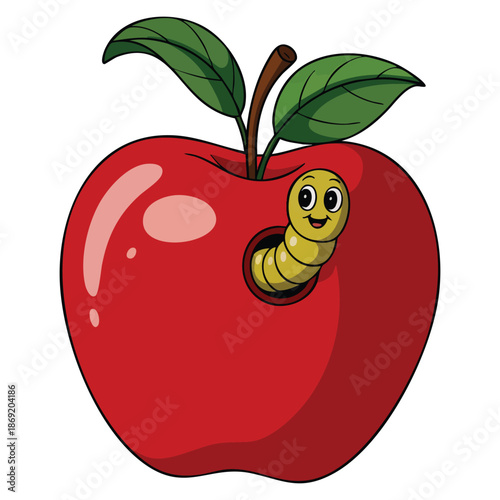 Vector illustration of worm inside apple isolated on white background suitable for pest awareness fruit health design or organic food creative artwork