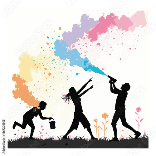 Children playing with colorful paint on a sunny day outdoors