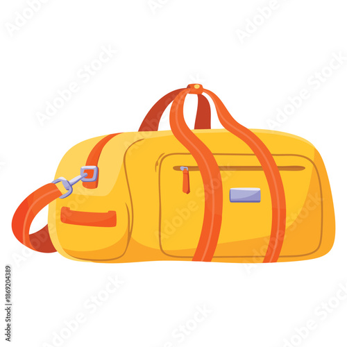 Vector illustration of yellow travel bag with handle zipper packed luggage ideal for traveling tourism vacation holiday and journey themed creative artwork