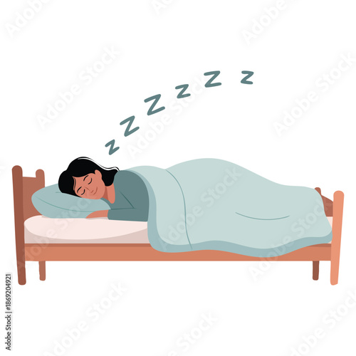 Vector illustration of young woman sleeping in bed perfect for people resting relaxation wellness lifestyle bedroom themed creative artwork designs