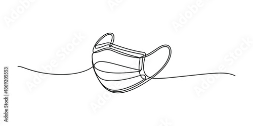Single continuous line drawing surgical face mask, Medical protective masks, concept vector illustration.