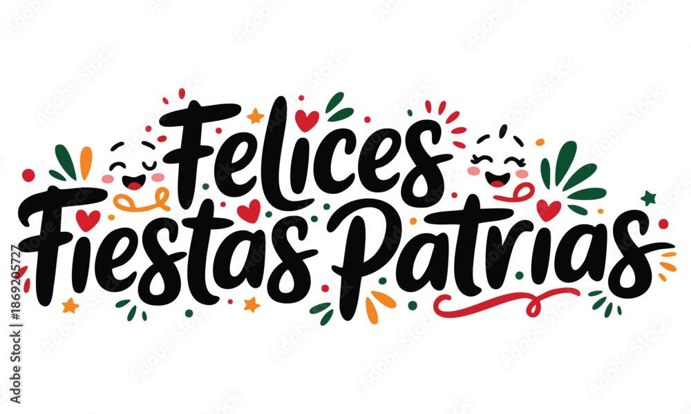 Fototapeta premium Vector lettering felices fiestas patrias happy national holidays spanish text mexican theme patriotic celebration perfect for cultural festive design concepts