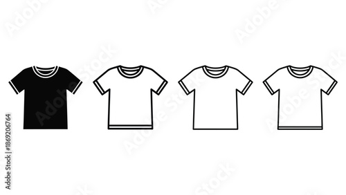 Collection of short-sleeve crew neck t-shirt icons in solid and outline styles
