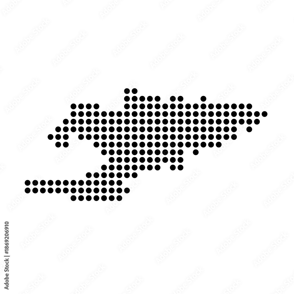 Obraz premium Kyrgyzstan country dotted map. Black spot pixel illustration isolated on white background. Vector circle mosaic.