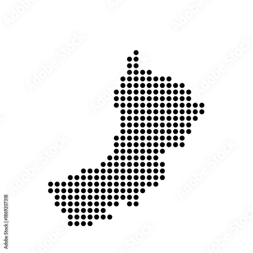 Oman country dotted map. Black spot pixel illustration isolated on white background. Vector circle mosaic.