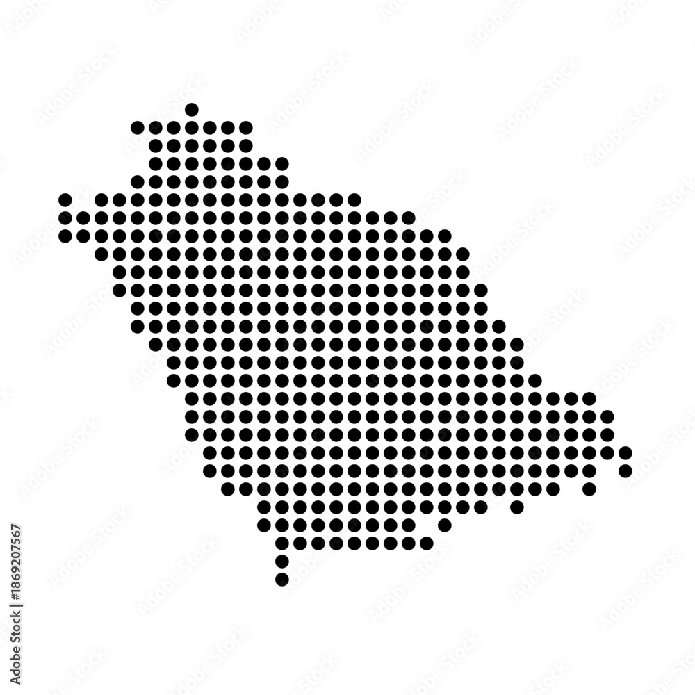 Fototapeta premium Saudi Arabia country dotted map. Black spot pixel illustration isolated on white background. Vector circle mosaic.
